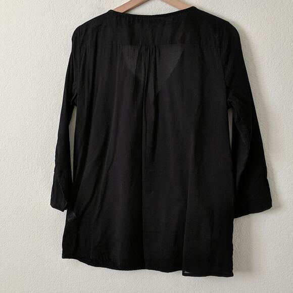 Velvet Black V-Neck Embroidered Lightweight Travel Summer Top Crochet Small S - Picture 3 of 7